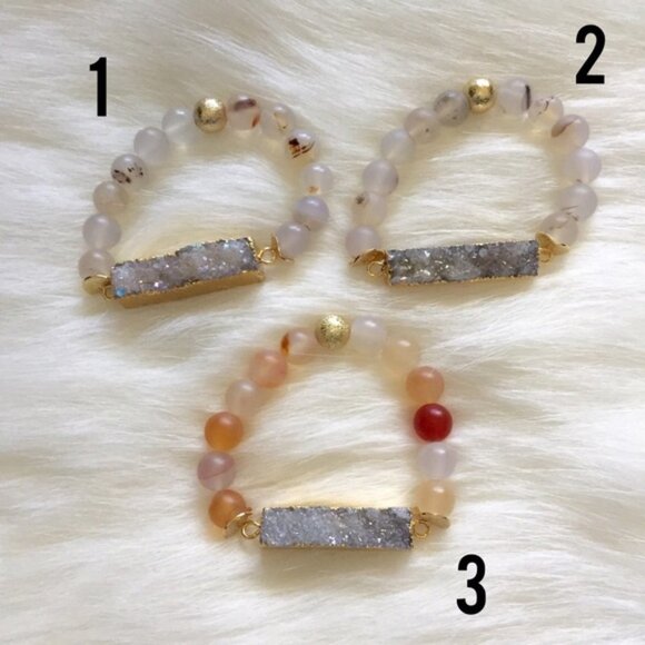 Frosted Agate and Iridescent Druzy Bar Bracelet - Picture 2 of 4